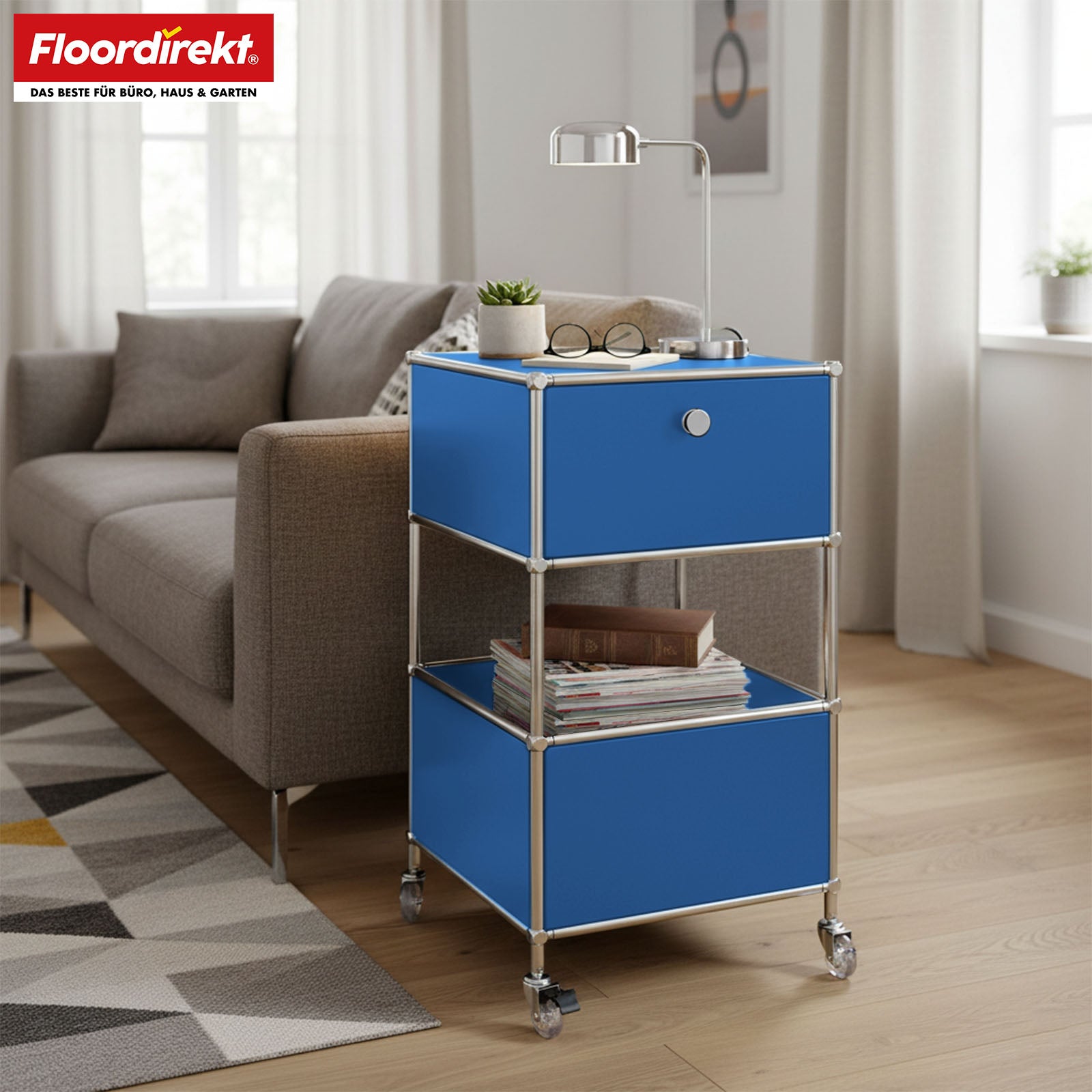 Metal shelving unit | Concept Epure MK-145 | 3-tier rolling container with drawer & shelves | Available in several colours