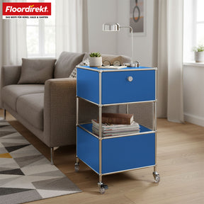 Metal shelving unit | Concept Epure MK-145 | 3-tier rolling container with drawer & shelves | Available in several colours