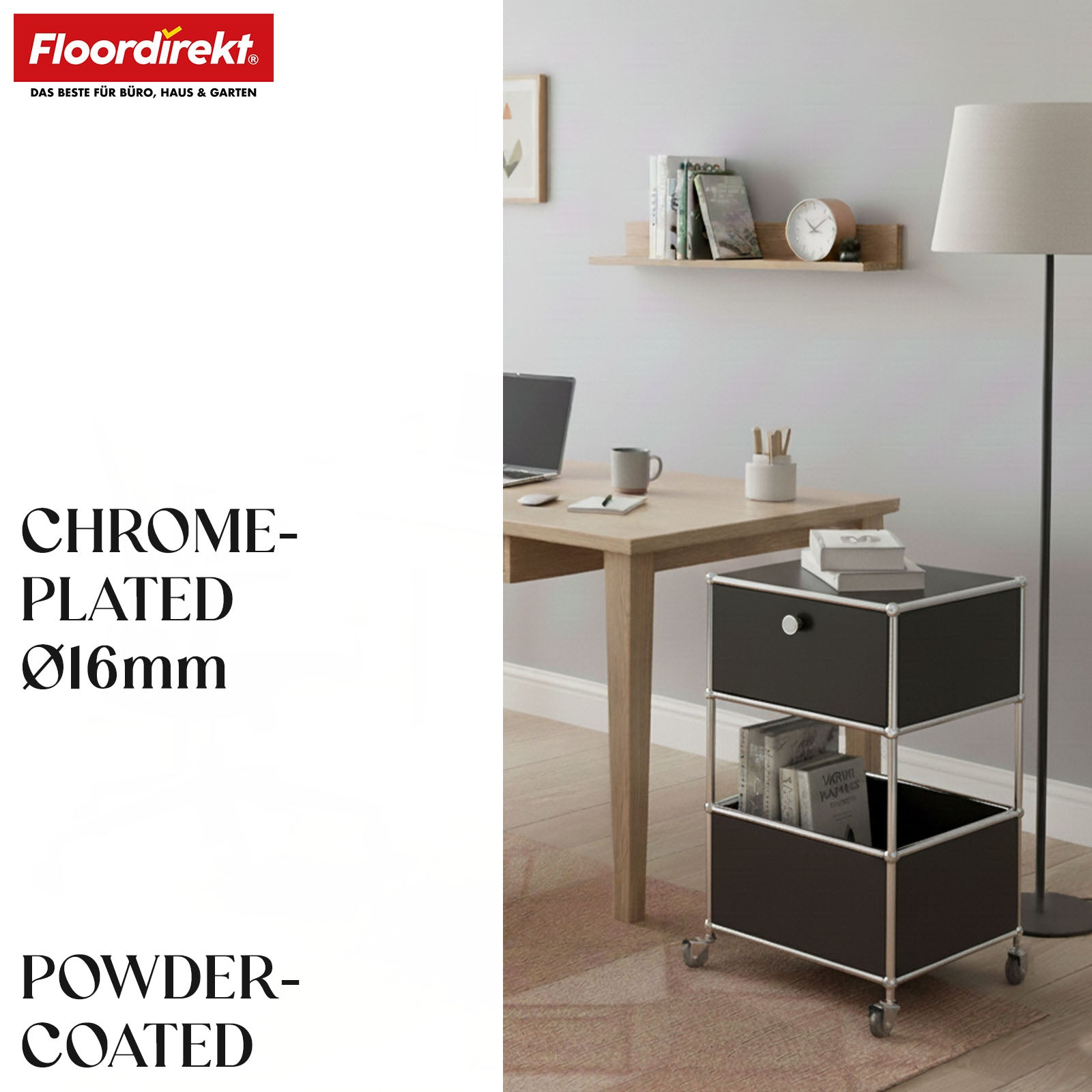 Metal shelving unit | Concept Epure MK-145 | 3-tier rolling container with drawer & shelves | Available in several colours