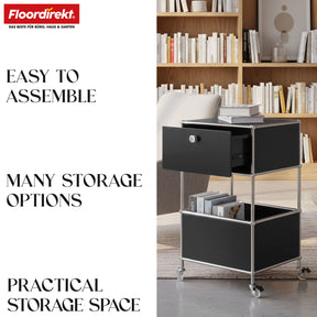 Metal shelving unit | Concept Epure MK-145 | 3-tier rolling container with drawer & shelves | Available in several colours