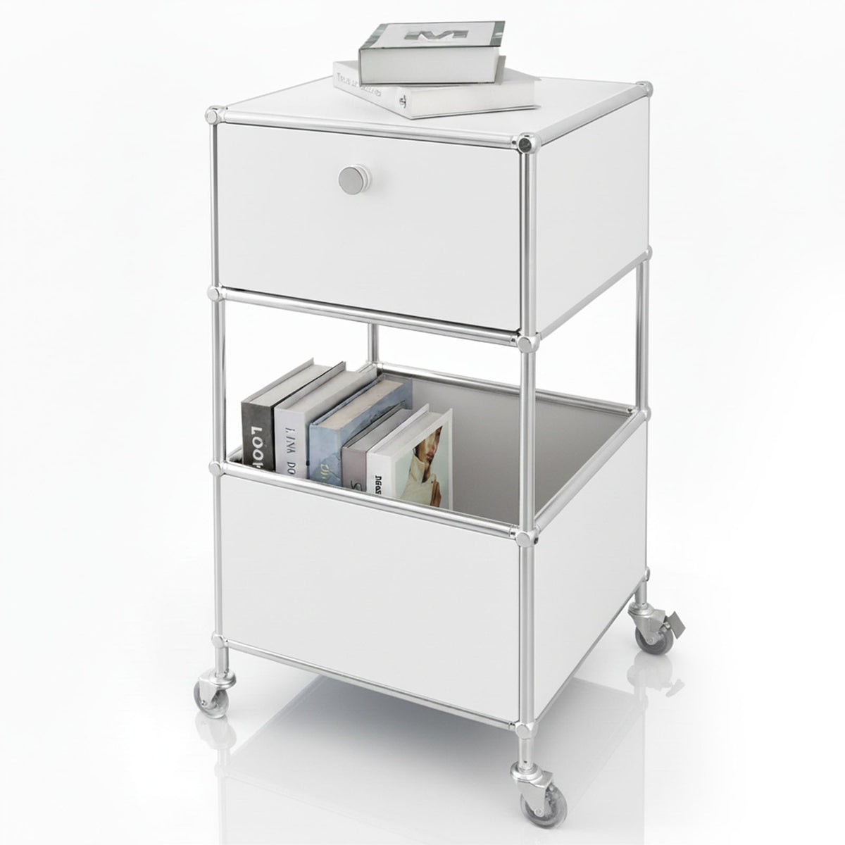 Metal shelving unit | Concept Epure MK-145 | 3-tier rolling container with drawer & shelves | Available in several colours