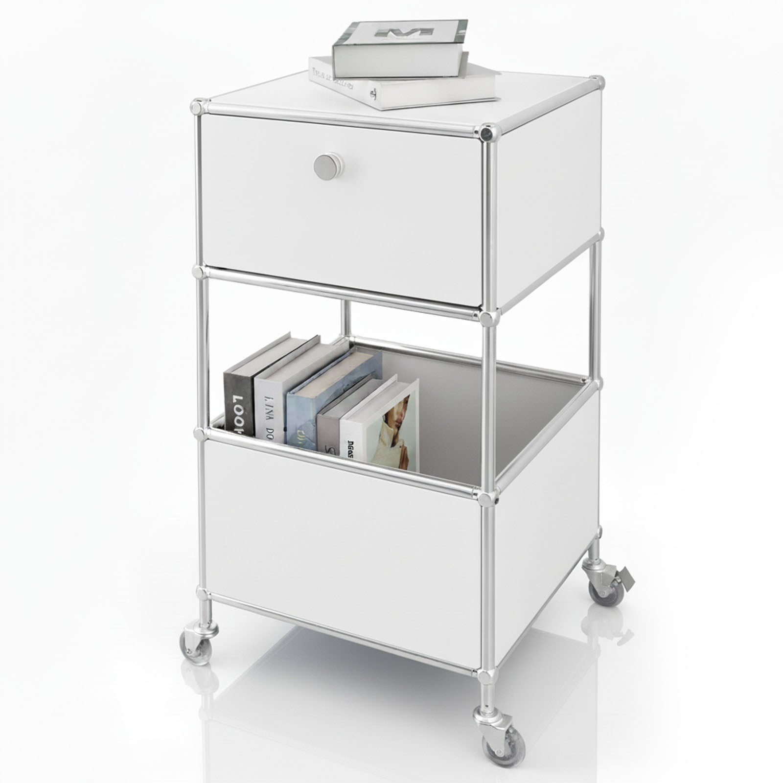Metal shelving unit | Concept Epure MK-145 | 3-tier rolling container with drawer & shelves | Available in several colours