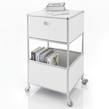 Metal shelving unit | Concept Epure MK-145 | 3-tier rolling container with drawer & shelves | Available in several colours