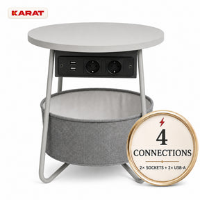 Side Table | Dario | Round Coffee Table with 2 Power Sockets, 2 USB-A & Storage Basket | Ø 45 cm | 4 Colours