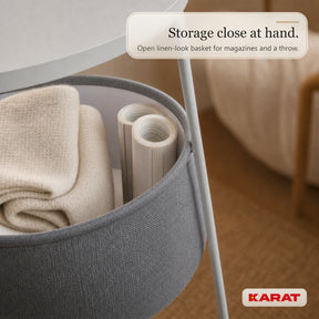 Side Table | Dario | Round Coffee Table with 2 Power Sockets, 2 USB-A & Storage Basket | Ø 45 cm | 4 Colours