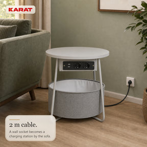 Side Table | Dario | Round Coffee Table with 2 Power Sockets, 2 USB-A & Storage Basket | Ø 45 cm | 4 Colours