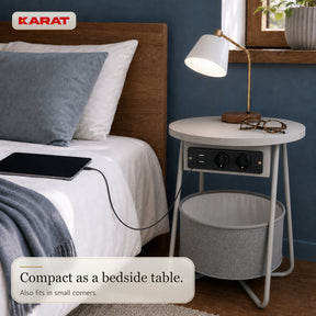 Side Table | Dario | Round Coffee Table with 2 Power Sockets, 2 USB-A & Storage Basket | Ø 45 cm | 4 Colours