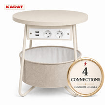 Side Table | Dario | Round Coffee Table with 2 Power Sockets, 2 USB-A & Storage Basket | Ø 45 cm | 4 Colours