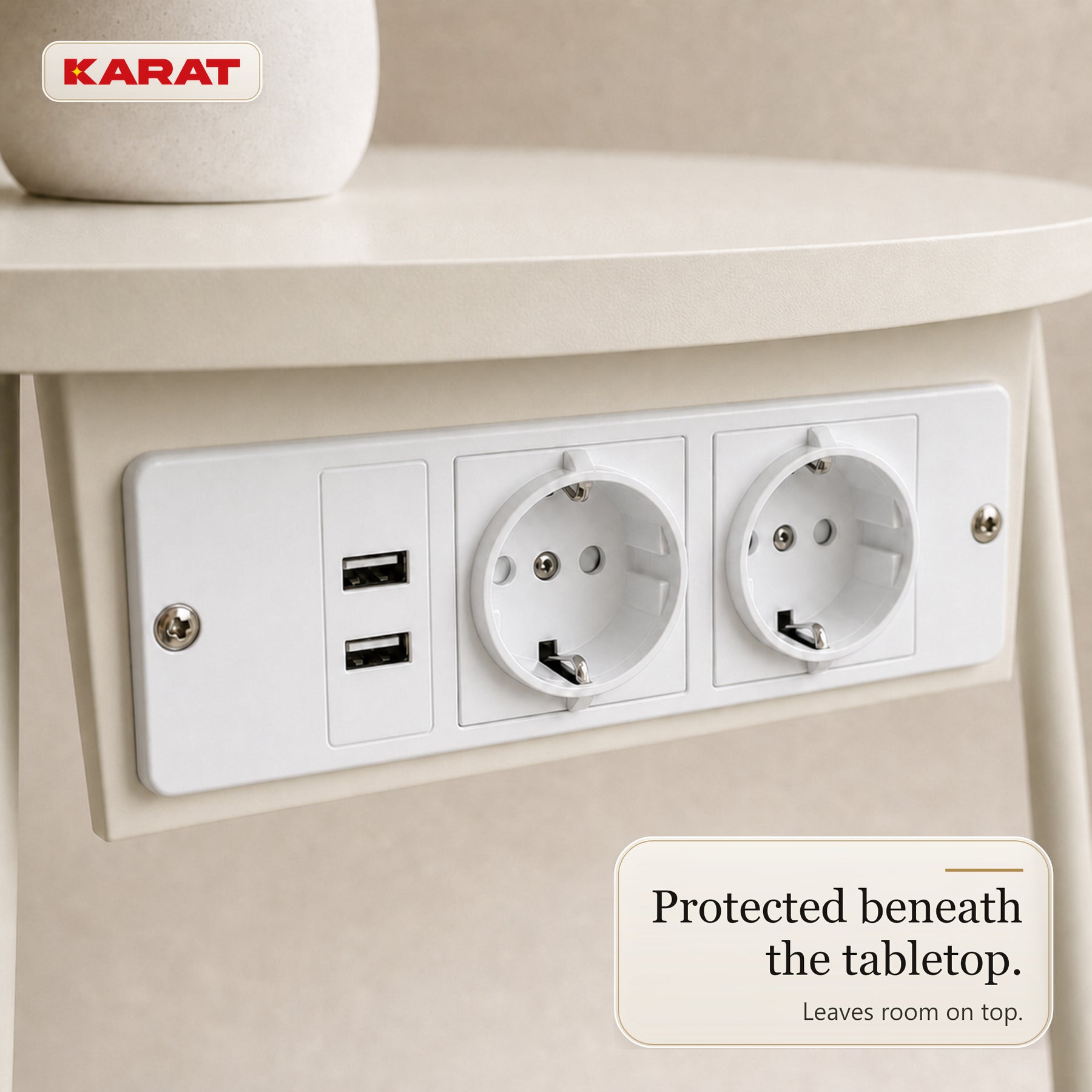 Side Table | Dario | Round Coffee Table with 2 Power Sockets, 2 USB-A & Storage Basket | Ø 45 cm | 4 Colours