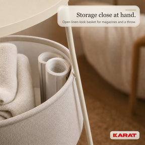 Side Table | Dario | Round Coffee Table with 2 Power Sockets, 2 USB-A & Storage Basket | Ø 45 cm | 4 Colours
