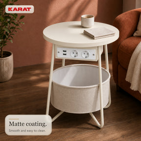 Side Table | Dario | Round Coffee Table with 2 Power Sockets, 2 USB-A & Storage Basket | Ø 45 cm | 4 Colours