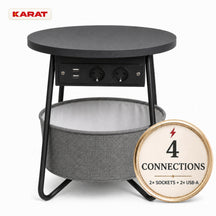 Side Table | Dario | Round Coffee Table with 2 Power Sockets, 2 USB-A & Storage Basket | Ø 45 cm | 4 Colours
