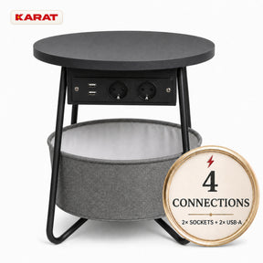 Side Table | Dario | Round Coffee Table with 2 Power Sockets, 2 USB-A & Storage Basket | Ø 45 cm | 4 Colours