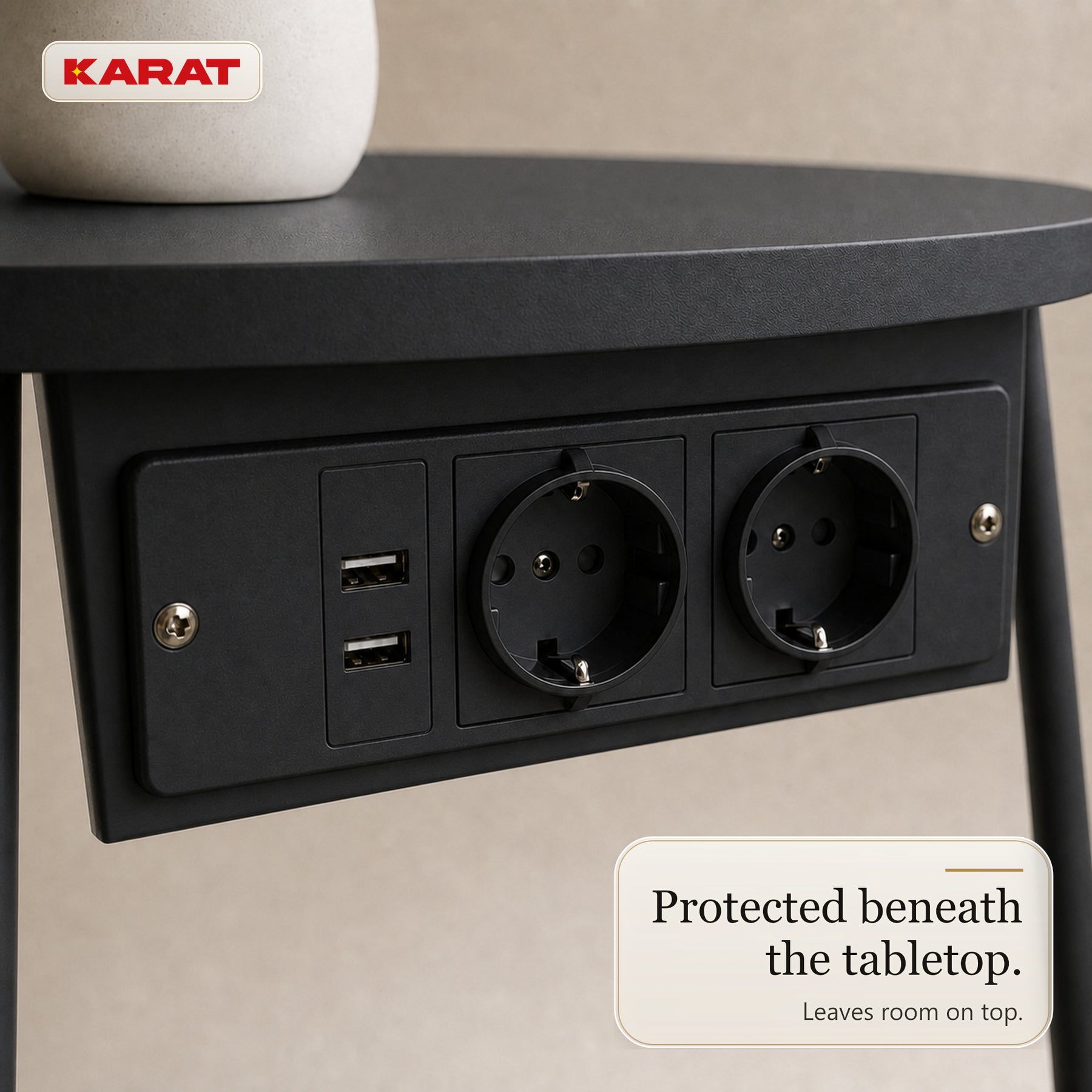 Side Table | Dario | Round Coffee Table with 2 Power Sockets, 2 USB-A & Storage Basket | Ø 45 cm | 4 Colours