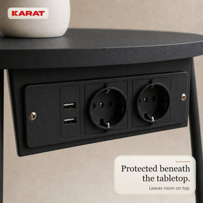 Side Table | Dario | Round Coffee Table with 2 Power Sockets, 2 USB-A & Storage Basket | Ø 45 cm | 4 Colours