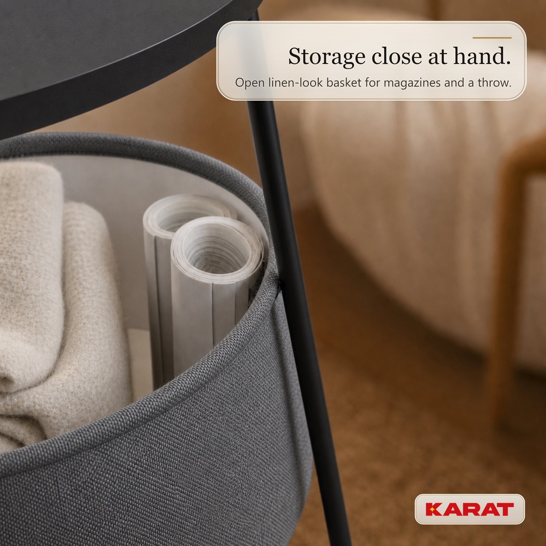 Side Table | Dario | Round Coffee Table with 2 Power Sockets, 2 USB-A & Storage Basket | Ø 45 cm | 4 Colours