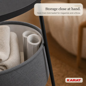 Side Table | Dario | Round Coffee Table with 2 Power Sockets, 2 USB-A & Storage Basket | Ø 45 cm | 4 Colours