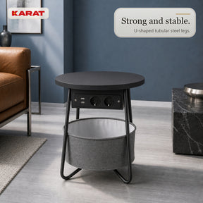 Side Table | Dario | Round Coffee Table with 2 Power Sockets, 2 USB-A & Storage Basket | Ø 45 cm | 4 Colours