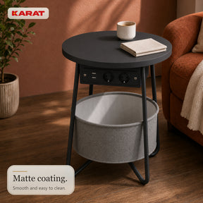 Side Table | Dario | Round Coffee Table with 2 Power Sockets, 2 USB-A & Storage Basket | Ø 45 cm | 4 Colours