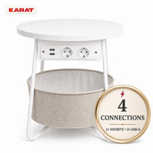 Side Table | Dario | Round Coffee Table with 2 Power Sockets, 2 USB-A & Storage Basket | Ø 45 cm | 4 Colours