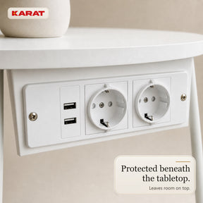 Side Table | Dario | Round Coffee Table with 2 Power Sockets, 2 USB-A & Storage Basket | Ø 45 cm | 4 Colours