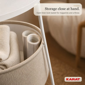 Side Table | Dario | Round Coffee Table with 2 Power Sockets, 2 USB-A & Storage Basket | Ø 45 cm | 4 Colours