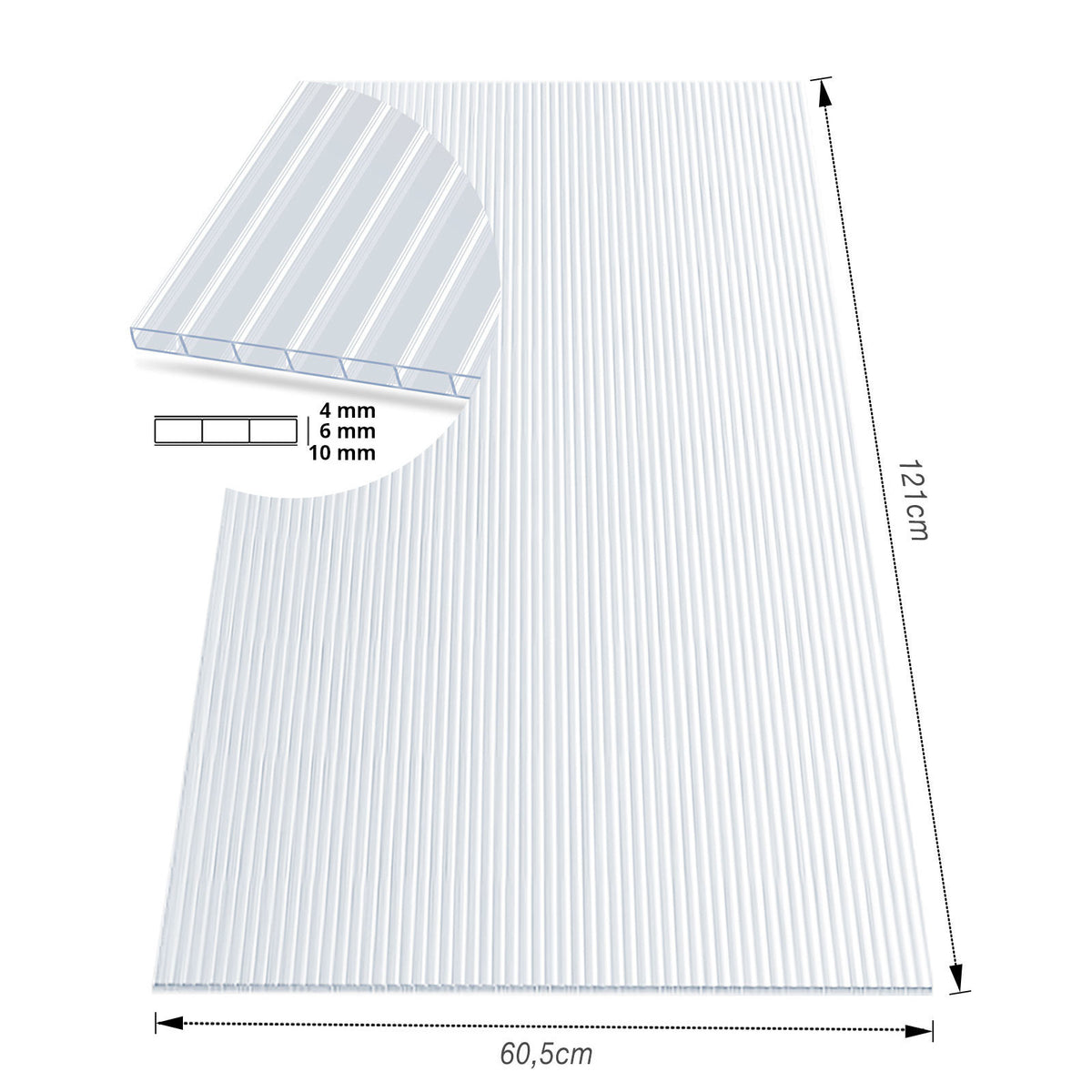 Twinwall Sheet | 60.5 x 121 cm | Polycarbonate | For Greenhouses & Roofing