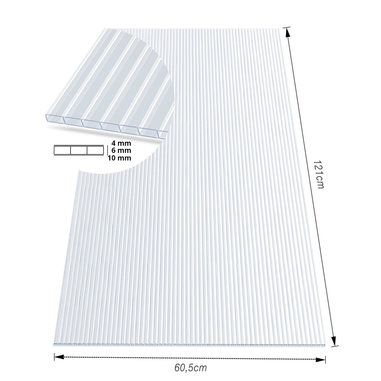 Twinwall Sheet | 60.5 x 121 cm | Polycarbonate | For Greenhouses & Roofing