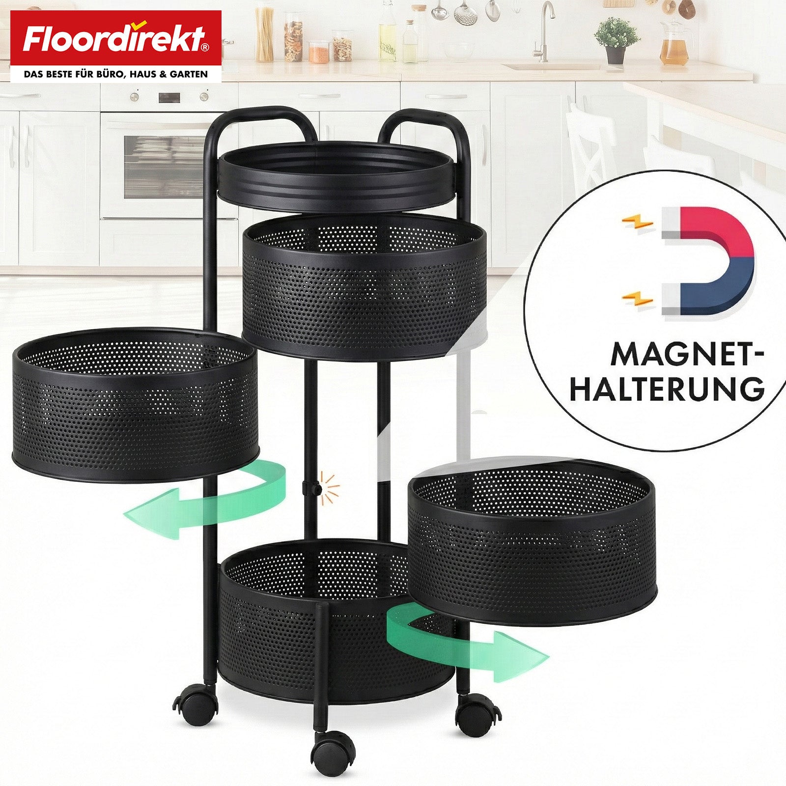 Rolling Cart | Henry | Steel Kitchen Trolley with Wheels | Serving Cart | 3 or 5 Tiers | White & Black