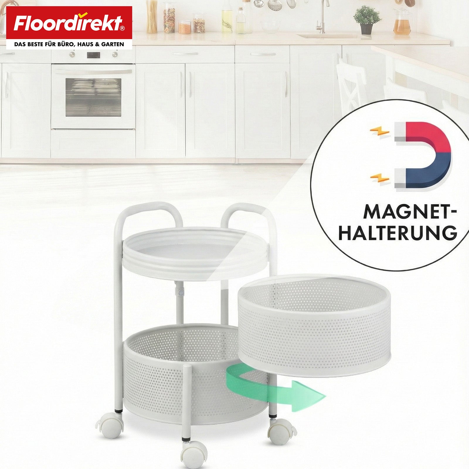 Rolling Cart | Henry | Steel Kitchen Trolley with Wheels | Serving Cart | 3 or 5 Tiers | White & Black