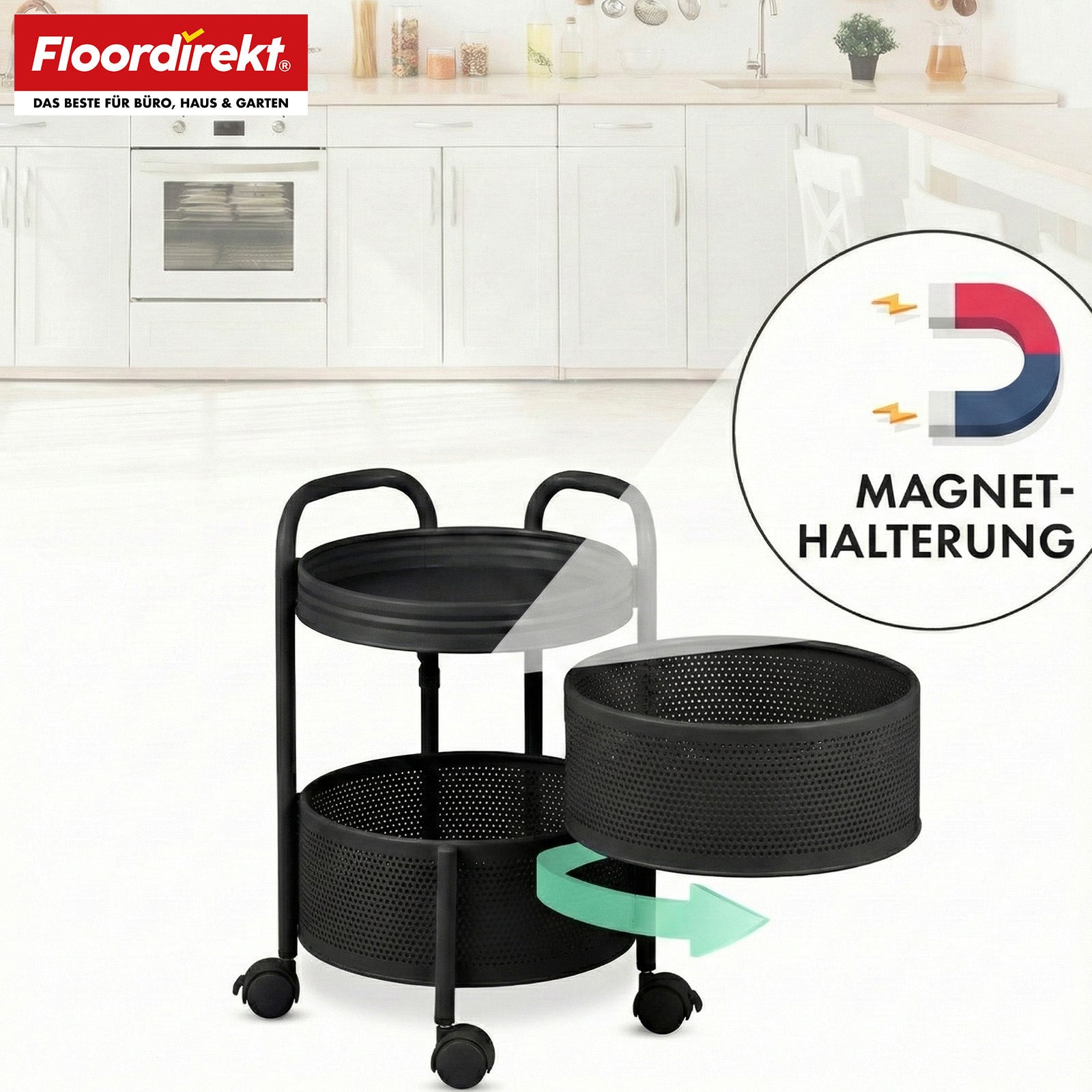 Rolling Cart | Henry | Steel Kitchen Trolley with Wheels | Serving Cart | 3 or 5 Tiers | White & Black