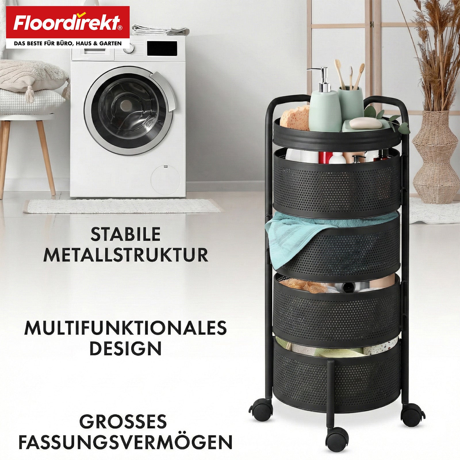 Rolling Cart | Henry | Steel Kitchen Trolley with Wheels | Serving Cart | 3 or 5 Tiers | White & Black