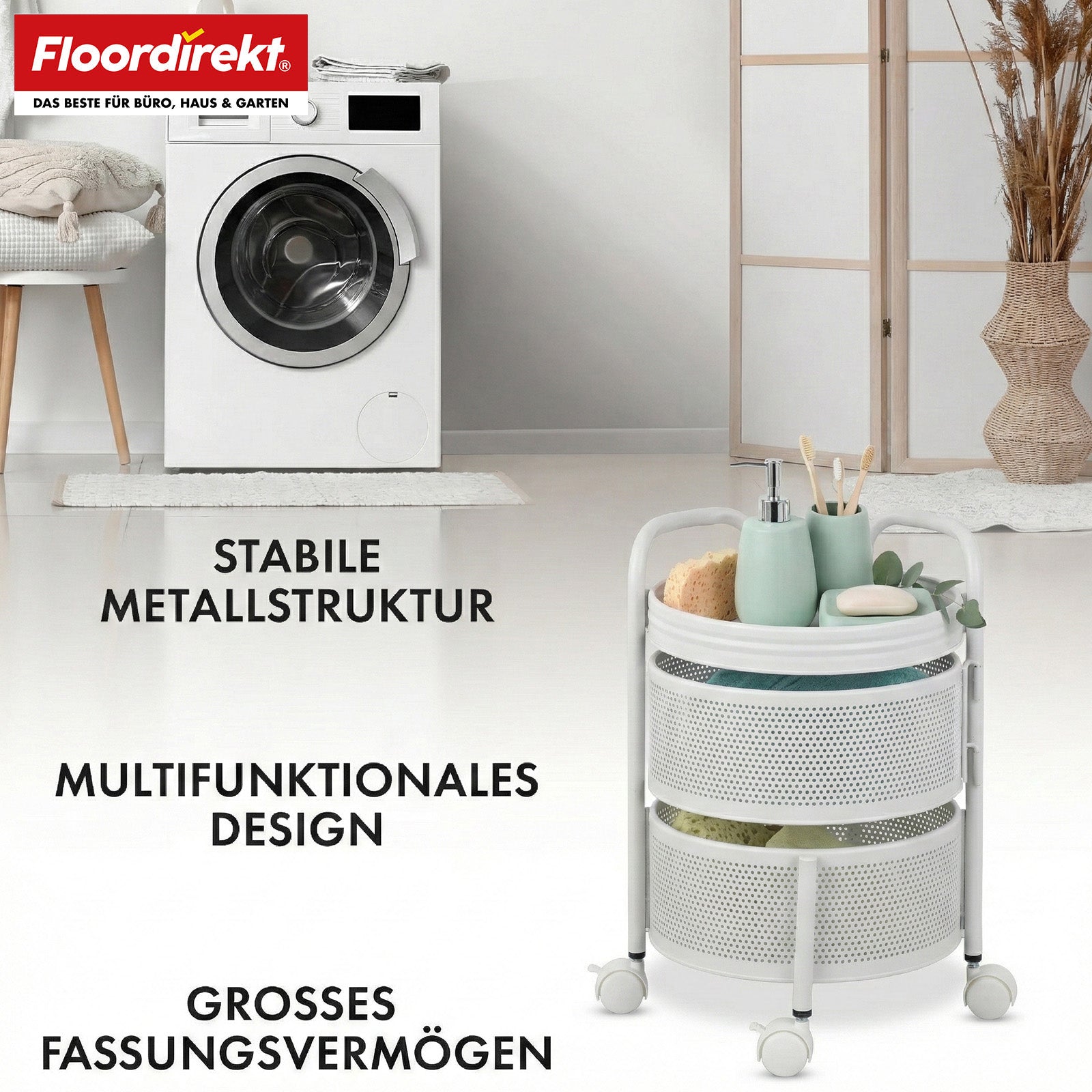 Rolling Cart | Henry | Steel Kitchen Trolley with Wheels | Serving Cart | 3 or 5 Tiers | White & Black