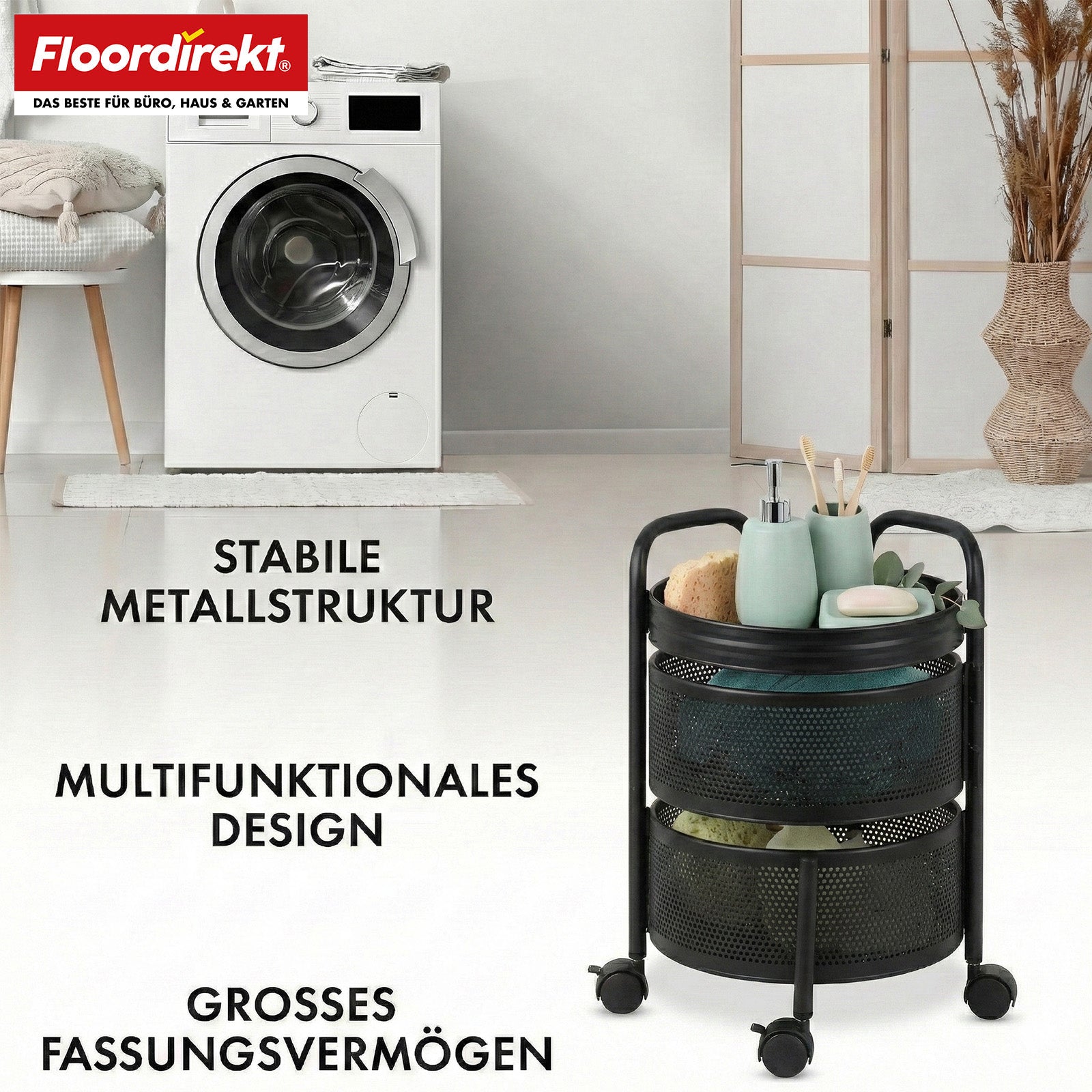 Rolling Cart | Henry | Steel Kitchen Trolley with Wheels | Serving Cart | 3 or 5 Tiers | White & Black