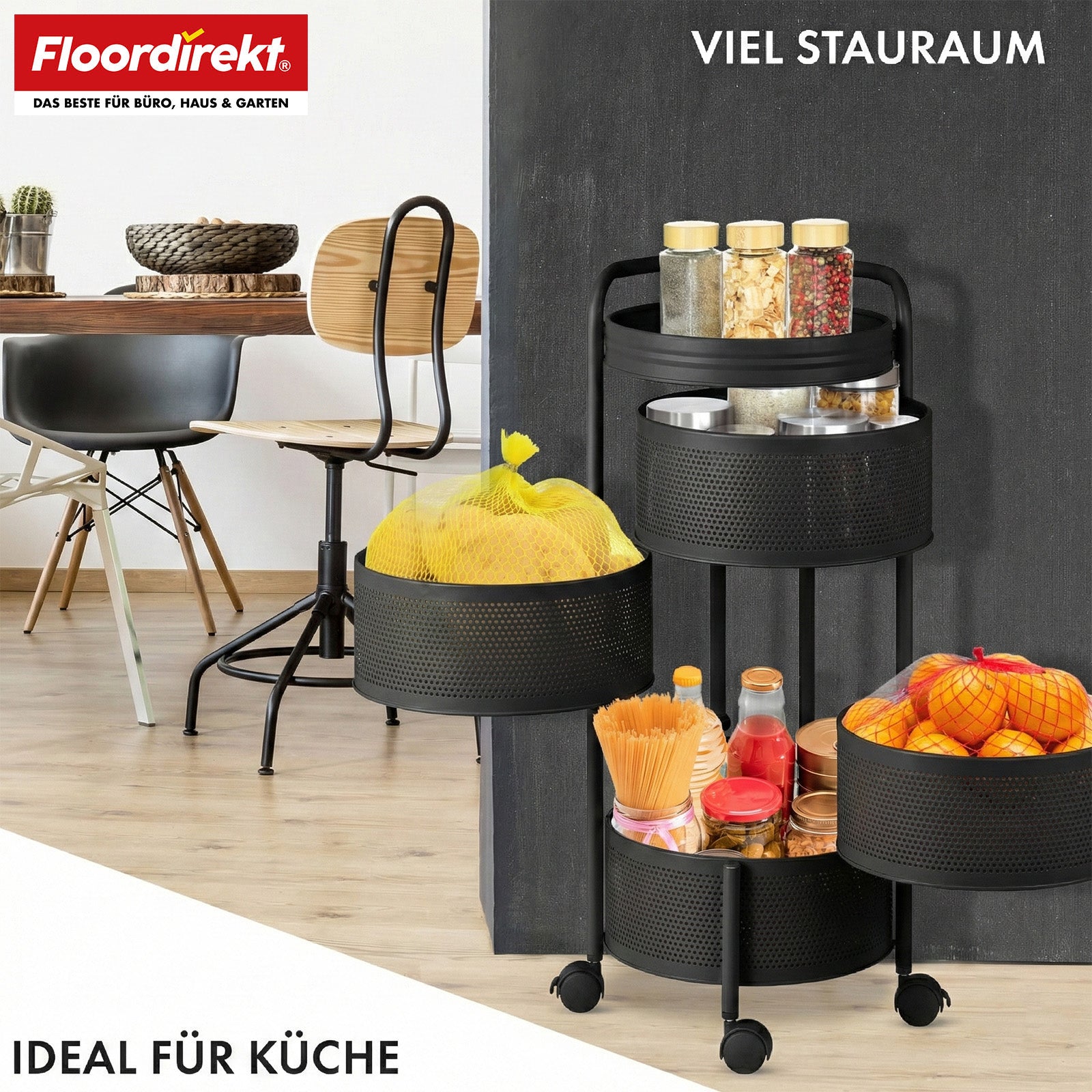 Rolling Cart | Henry | Steel Kitchen Trolley with Wheels | Serving Cart | 3 or 5 Tiers | White & Black