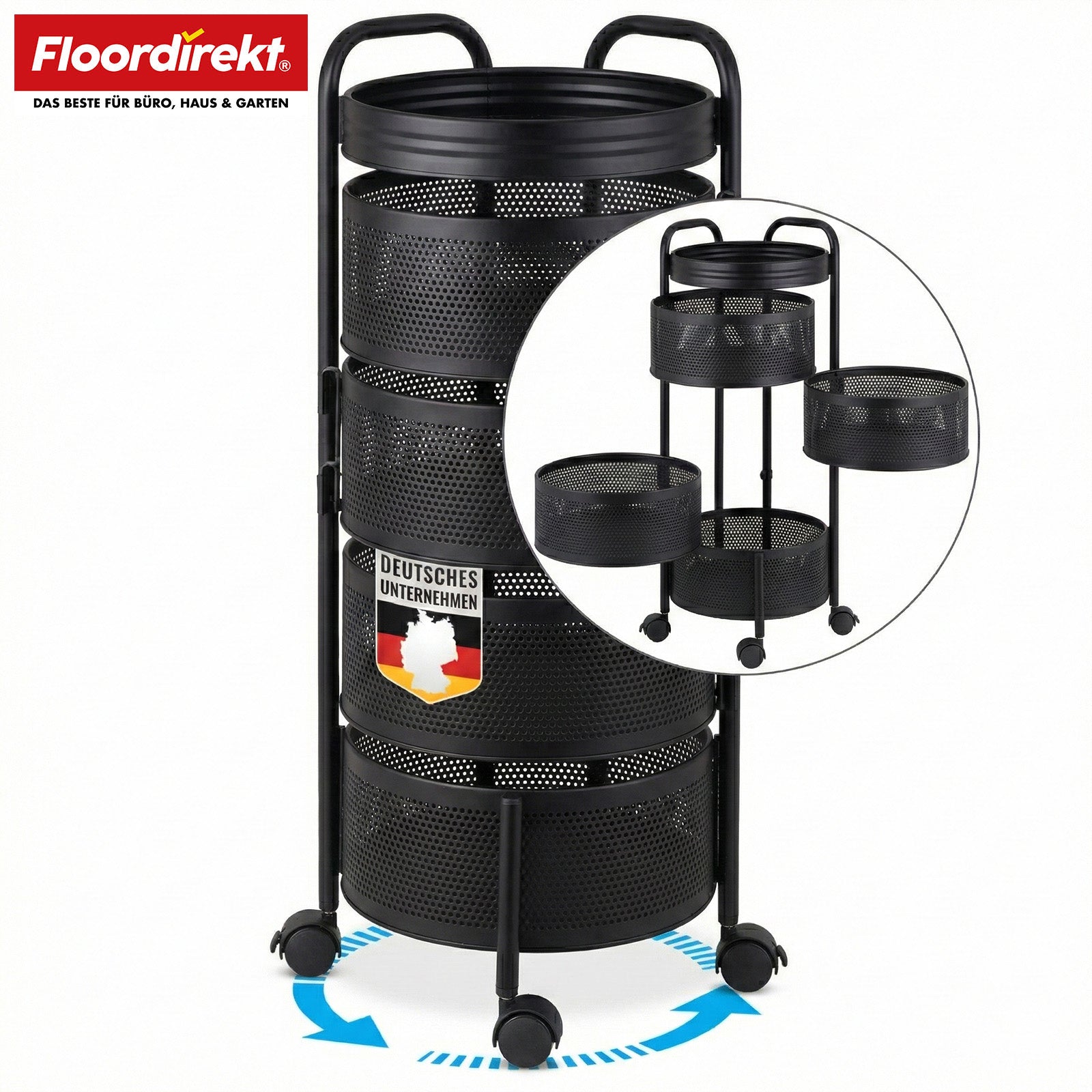 Rolling Cart | Henry | Steel Kitchen Trolley with Wheels | Serving Cart | 3 or 5 Tiers | White & Black