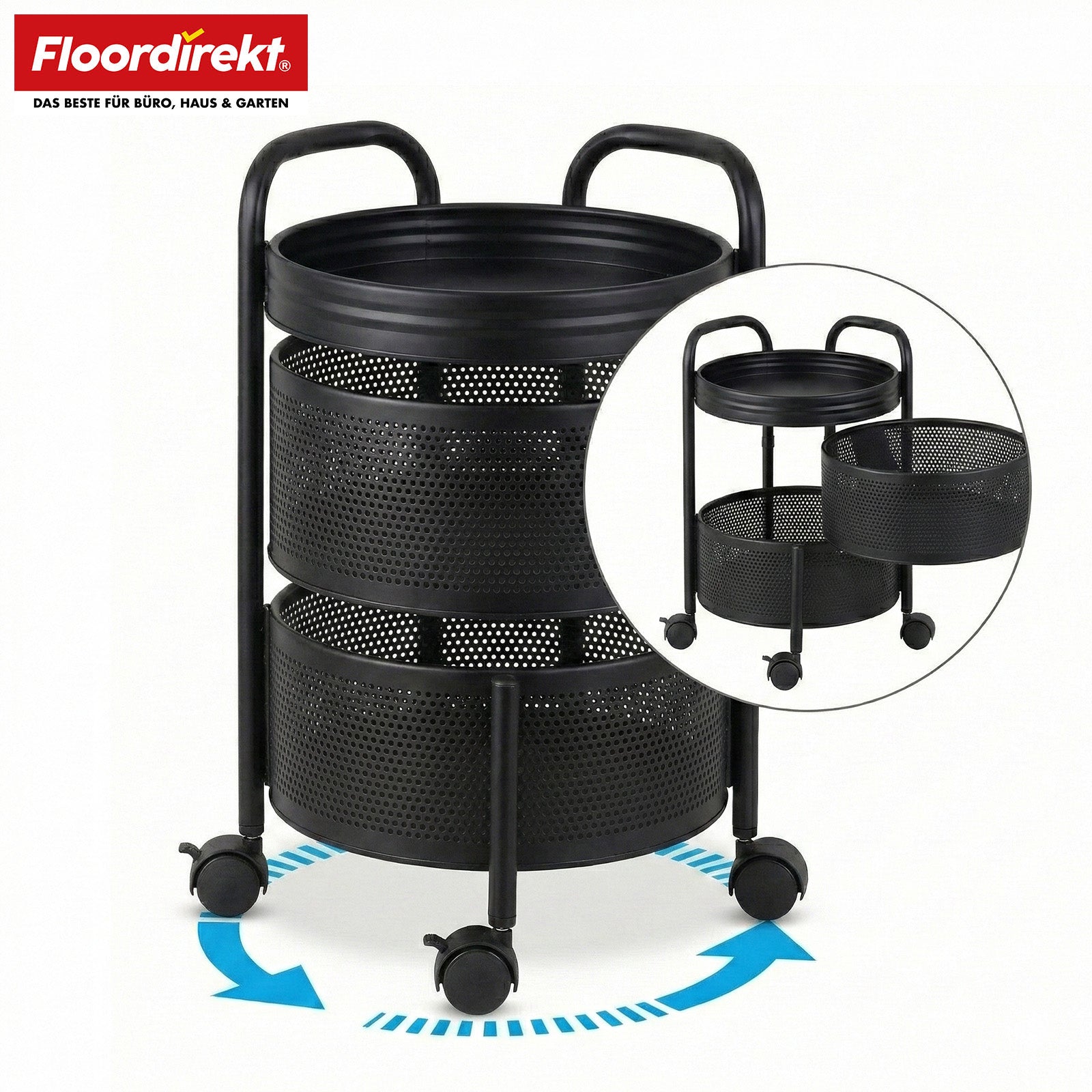 Rolling Cart | Henry | Steel Kitchen Trolley with Wheels | Serving Cart | 3 or 5 Tiers | White & Black