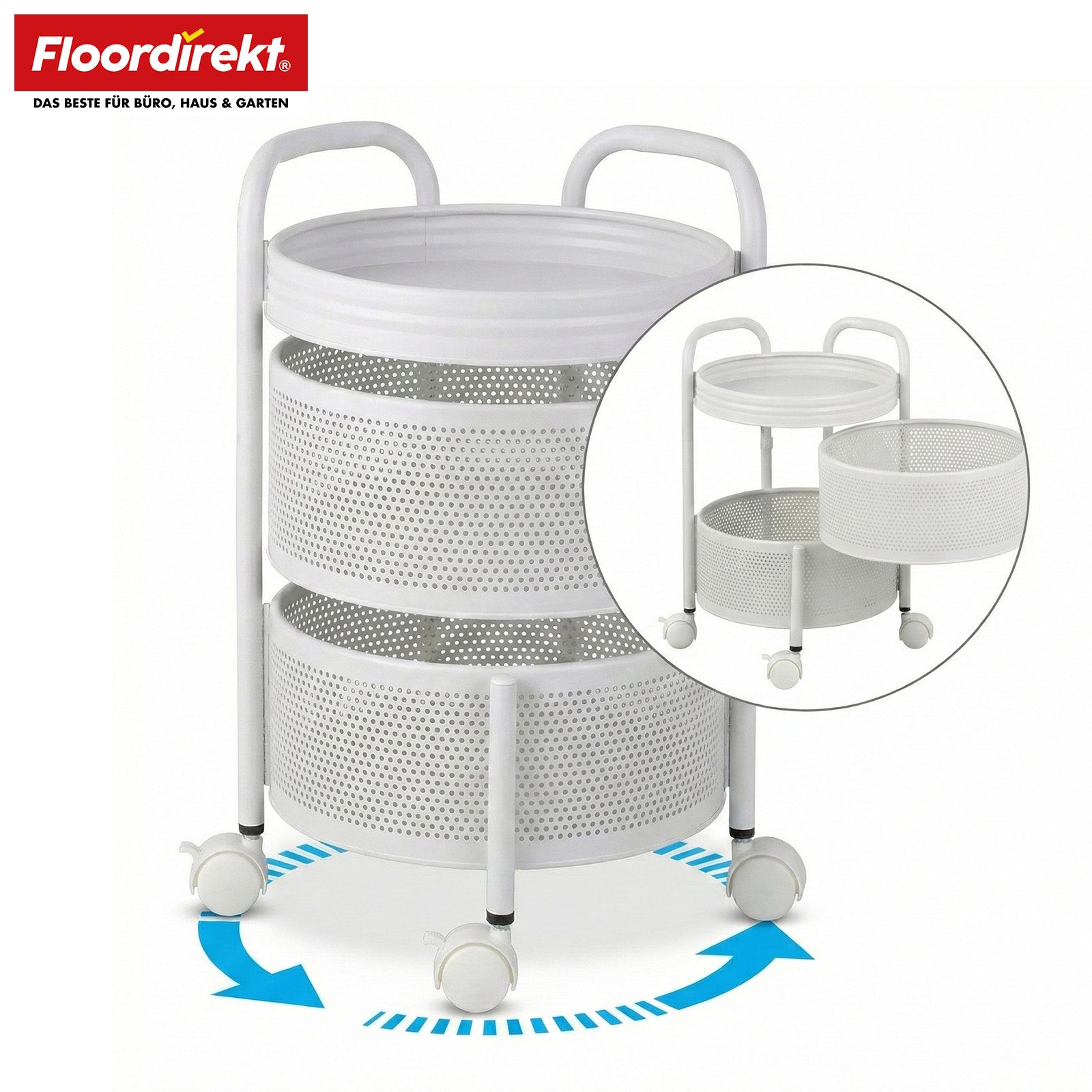 Rolling Cart | Henry | Steel Kitchen Trolley with Wheels | Serving Cart | 3 or 5 Tiers | White & Black