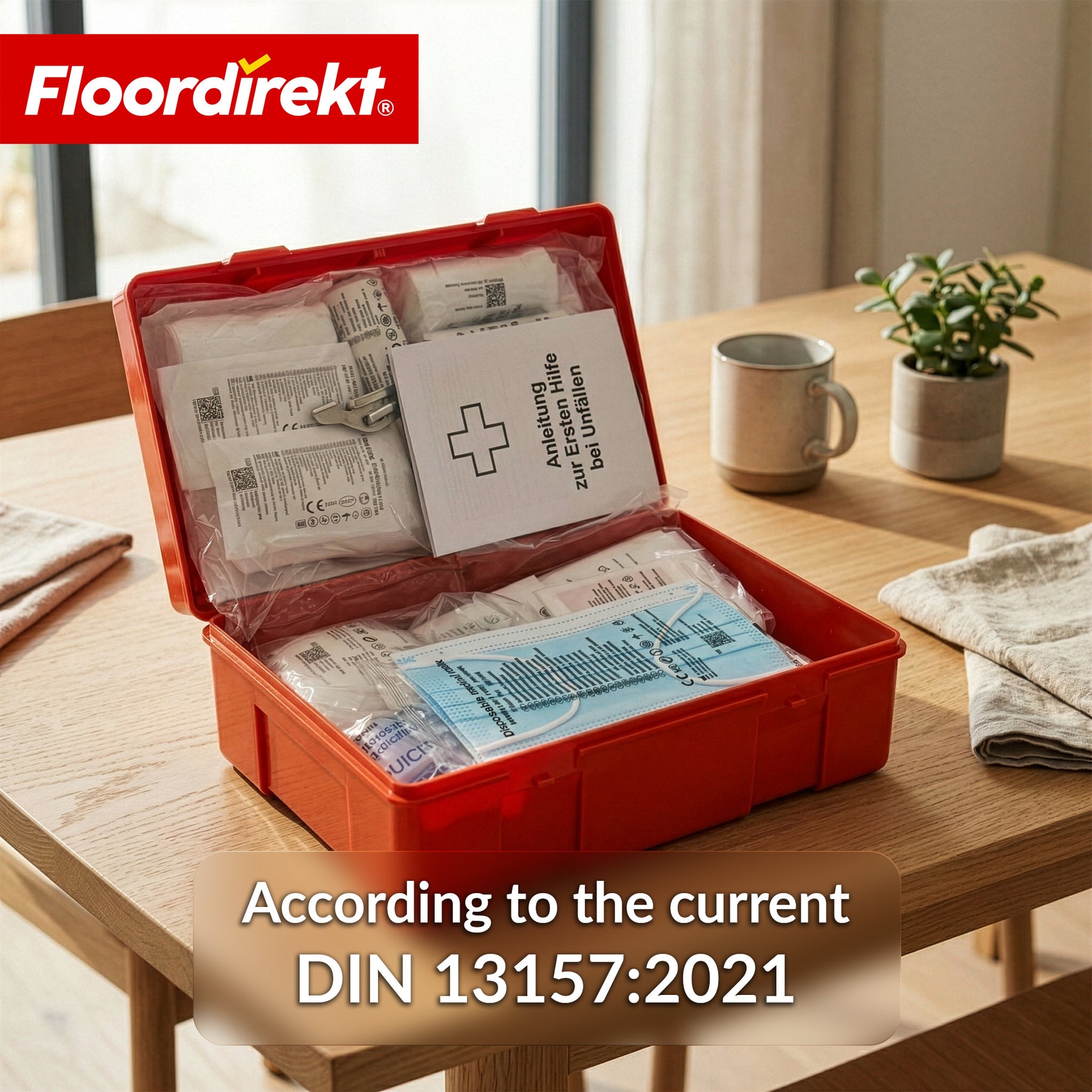 First Aid Kit | DIN 13157:2021 | First Aid Box with Wall Mount & ISO Stickers