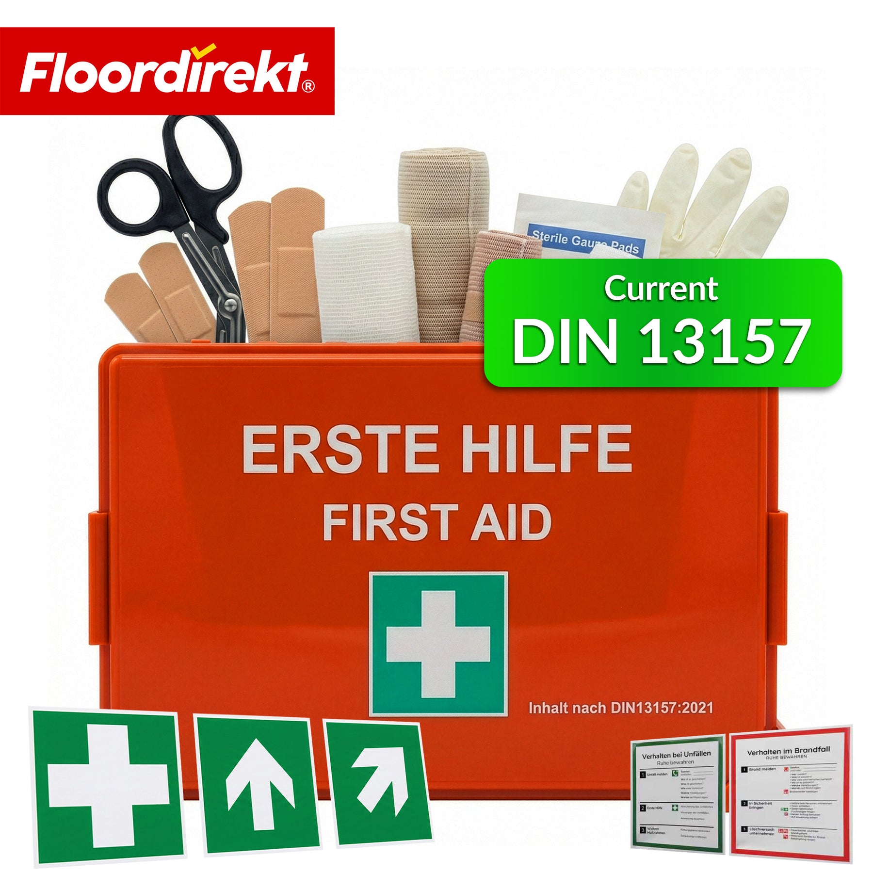 First Aid Kit | DIN 13157:2021 | First Aid Box with Wall Mount & ISO Stickers