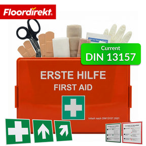 First Aid Kit | DIN 13157:2021 | First Aid Box with Wall Mount & ISO Stickers