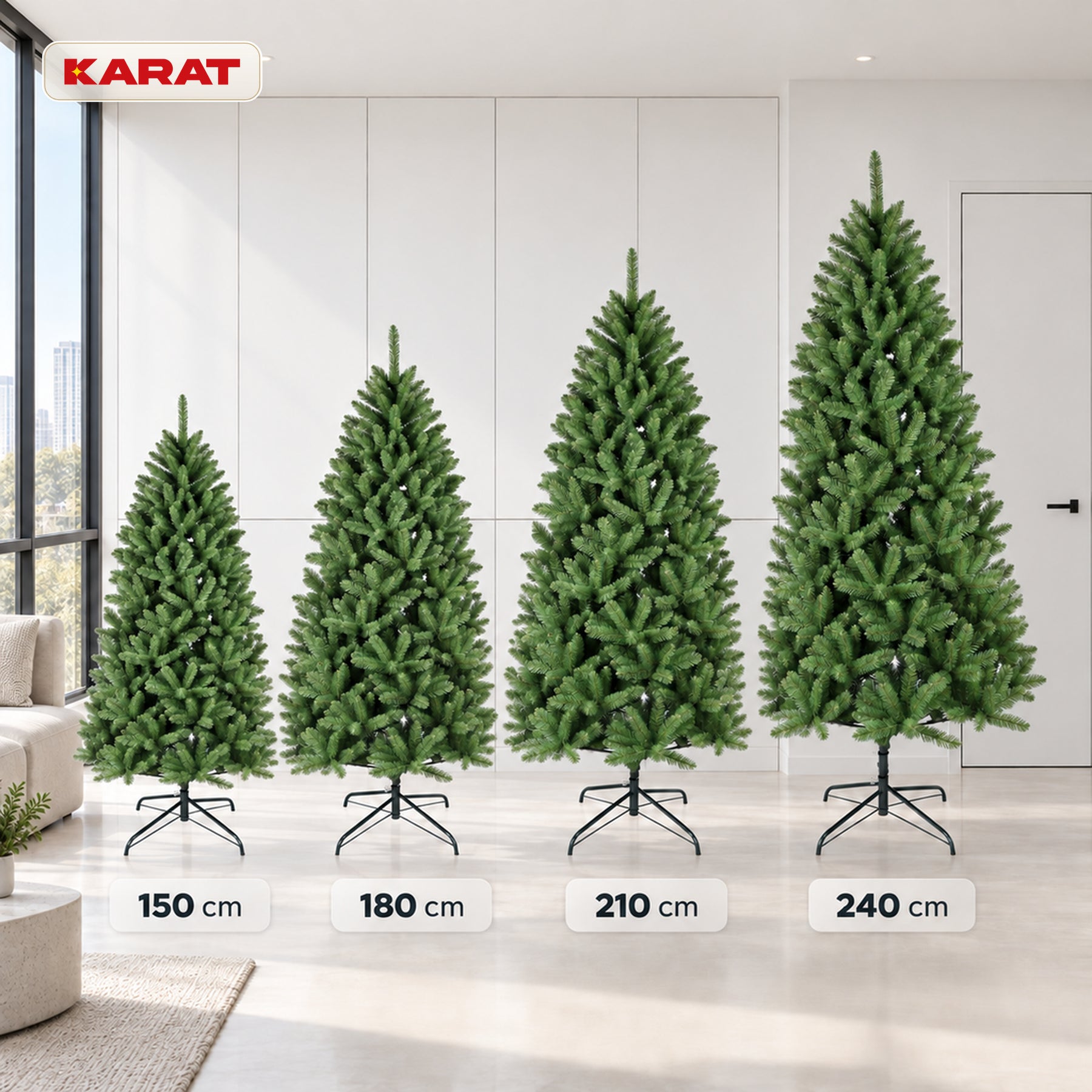 Artificial Christmas Tree | Evergreen | Dense Fir Look with Metal Stand | 150–240 cm