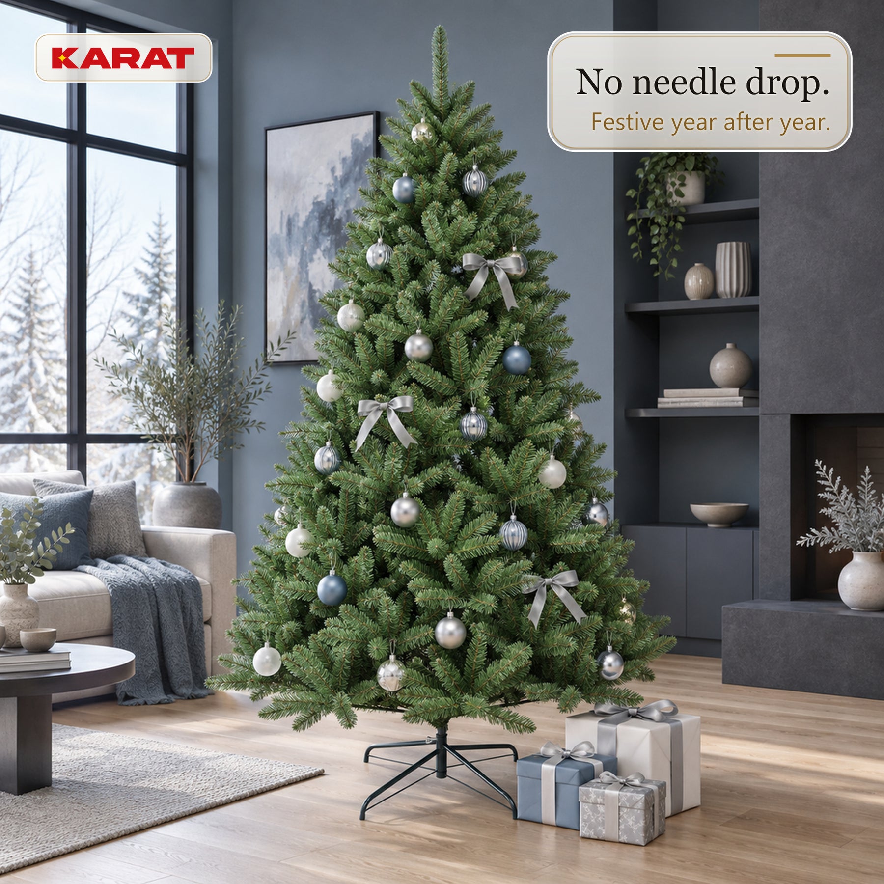 Artificial Christmas Tree | Evergreen | Dense Fir Look with Metal Stand | 150–240 cm