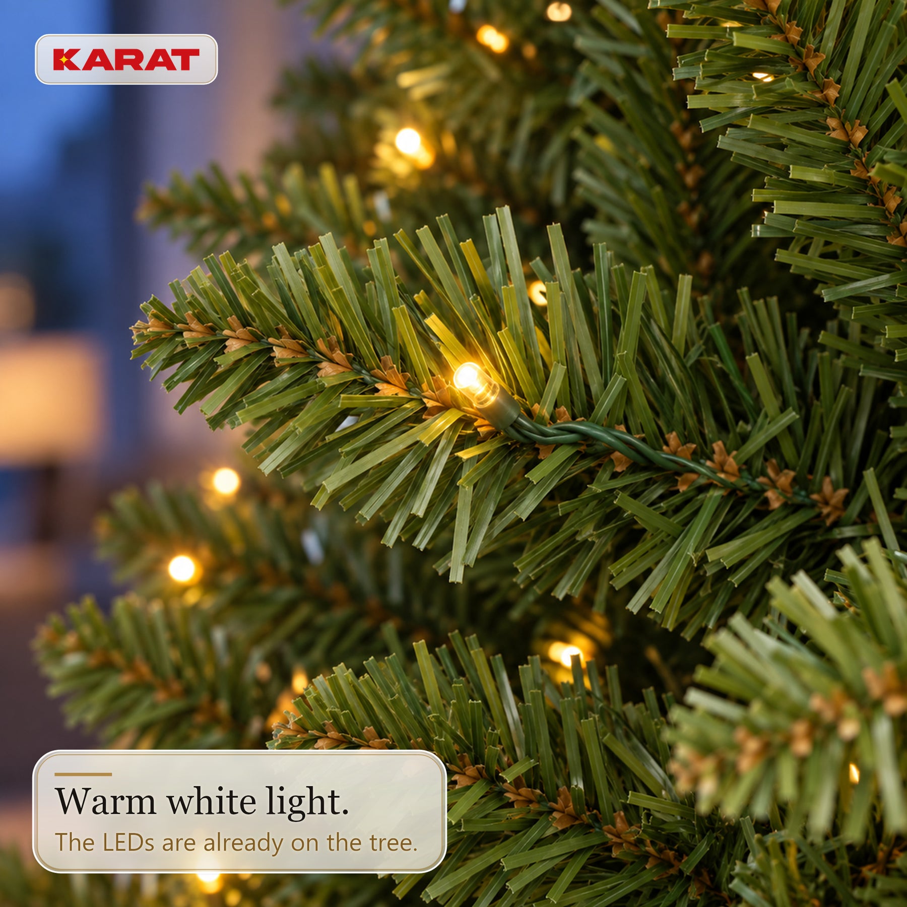 Sztuczna choinka z oświetleniem LED | Evergreen | Ciepłe białe LED & metalowy stojak | 150–240 cm