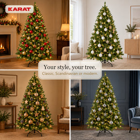 Sztuczna choinka z oświetleniem LED | Evergreen | Ciepłe białe LED & metalowy stojak | 150–240 cm