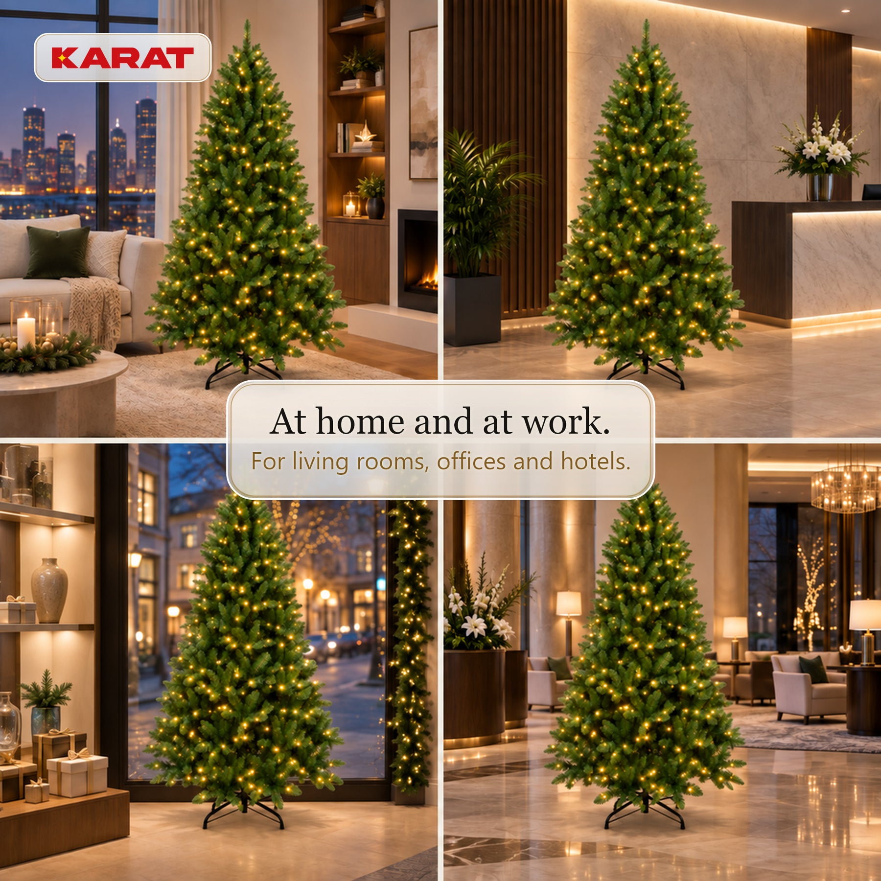 Sztuczna choinka z oświetleniem LED | Evergreen | Ciepłe białe LED & metalowy stojak | 150–240 cm