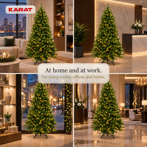 Sztuczna choinka z oświetleniem LED | Evergreen | Ciepłe białe LED & metalowy stojak | 150–240 cm
