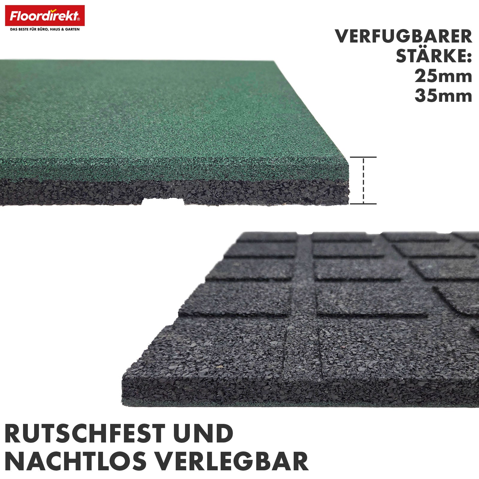 Fall protection mat | Play Protect | Non-slip, robust rubber floor protection | Various thicknesses and colours | 50 x 50 cm