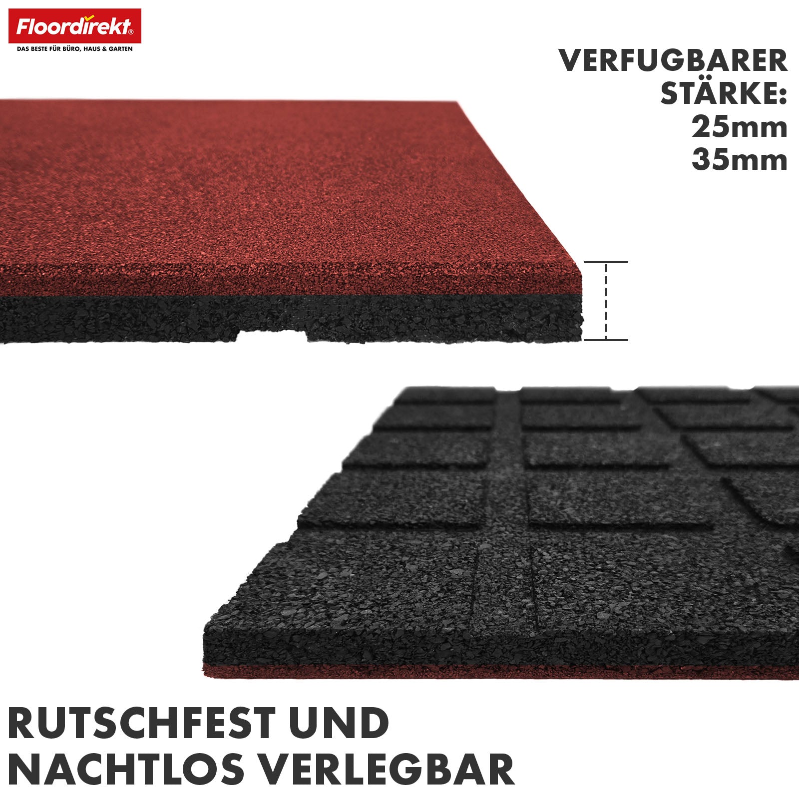 Fall protection mat | Play Protect | Non-slip, robust rubber floor protection | Various thicknesses and colours | 50 x 50 cm