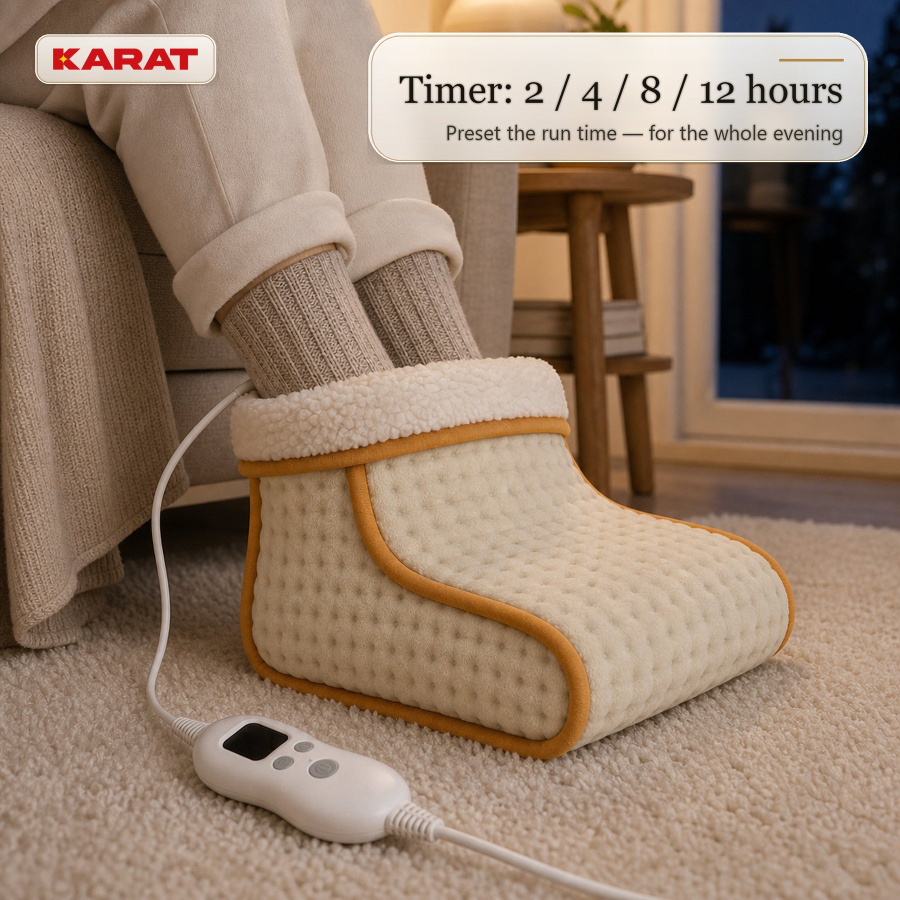 Electric Foot Warmer | Fjord | 6 Heat Settings up to 55 °C, Timer & Sherpa Lining | 4 Colours